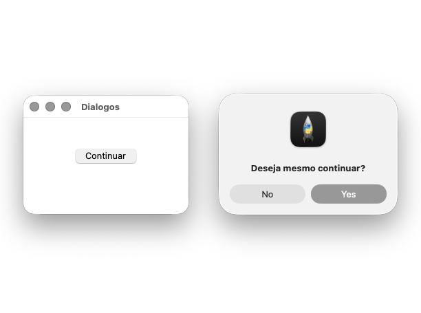 Screenshot de uma caixa de diálogo modal do Tkinter, com o título 'Confirmar', a mensagem 'Deseja mesmo continuar?' e dois botões em inglês, 'No' e 'Yes', sobre a janela principal ao fundo.